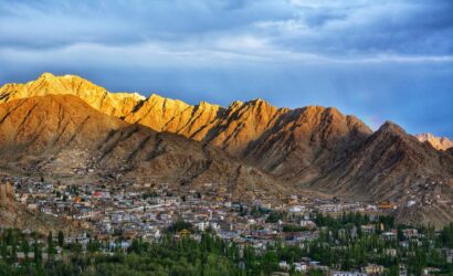 green trees near brown mountain under white clouds during daytime